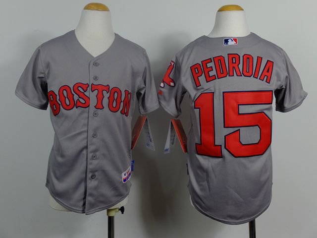 Youth Boston Red Sox 15 Pedroia Grey MLB Jerseys